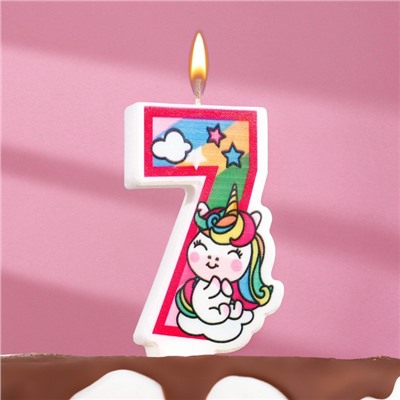 Свеча в торт "Единорог с шариком", цифра 7, розовый