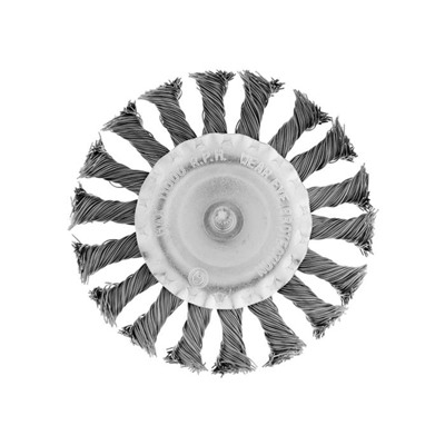 Щетка металлическая для дрели ТУНДРА, со шпилькой, крученая проволока, плоская, 100 мм
