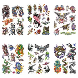TTK003-204 Временные татуировки набор 6 листов 12х17,5см Животные, птицы, драконы