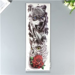 Татуировка на тело чёрная с цветом "Волк и филин" 48х17 см