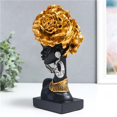 Сувенир полистоун "Африканка с золотыми розами в волосах, с ожерельем" чёрный 25х7х10 см