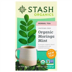 Stash Tea, Травяной чай, органическая моринга и мята, без кофеина, 18 чайных пакетиков, 0,8 унц. (23 г)