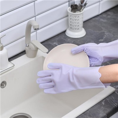 Перчатки хозяйственные для мытья посуды и уборки дома, размер L, 170 гр, цена за пару, цвет МИКС
