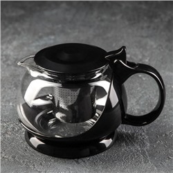 Чайник стеклянный заварочный «Бетти», 800 мл, с металлическим ситом, цвет чёрный