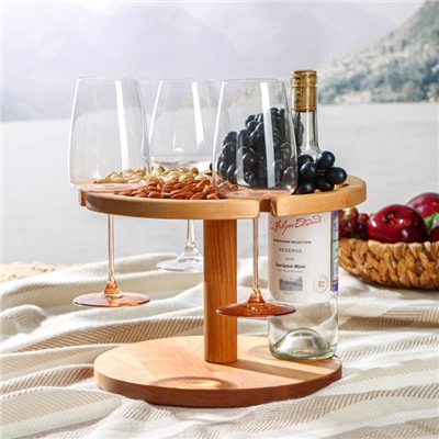 Столик-поднос для вина с менажницей Adelica, на 3 персоны, d=30×2,8 см, берёза