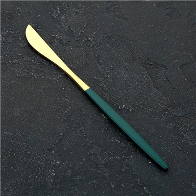 Нож столовый Magistro «Блинк», h=22 см, на подвесе, цвет металла золотой, зелёная ручка