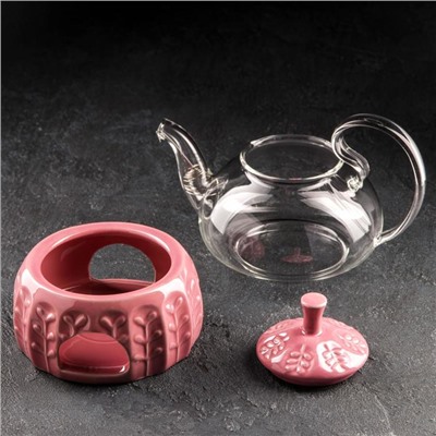 Чайник заварочный «Элегия», 600 мл, с металлическим ситом и подставкой для подогрева, цвет красный
