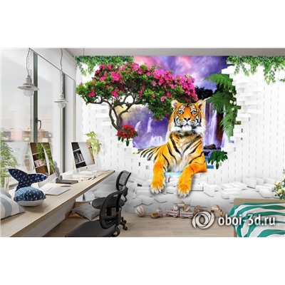 3D Фотообои  «Тигр у водопада»