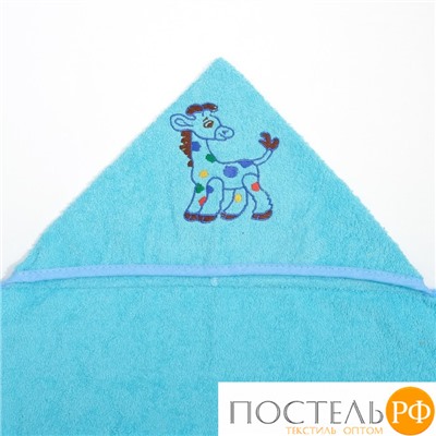 Полотенце с капюшоном, махра цв ярко-голубой, вышивка Лошадка 60х120