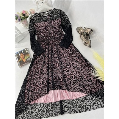 Платье из Гипюра с подкладкой SIZE PLUS розовое R4-123