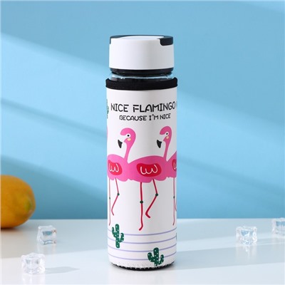 Бутылка для воды стеклянная с ручкой «Фламинго», 500 мл, h=23,5 см, рисунок МИКС