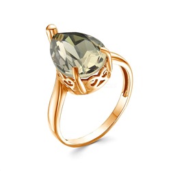 Кольцо из золочёного серебра с кристаллом премиум Австрия цв. дымчатый 0002кз-215