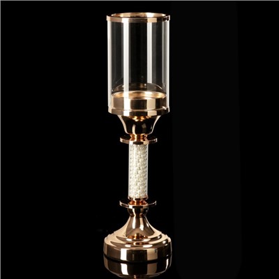 Подсвечник металл, стекло на 1 свечу "Жемчужины под стеклом" золото 40х10х10 см