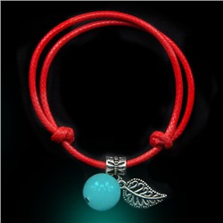 LGB001-2 Красный браслет со светящейся бусиной из нефрита 14мм, цвет свечения синий