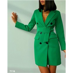 Платье-пиджак с поясом Зелёный A116