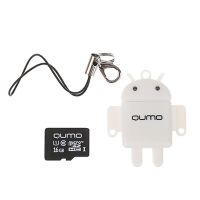 Карта памяти Qumo Fundroid MicroSD 3в1  16Гб Class 10 + USB картридер , белый