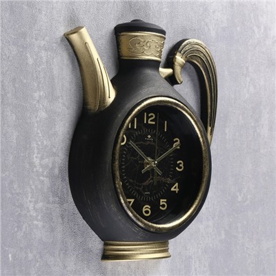 Часы настенные, серия: Кухня "Чайник", 26.5 х 24 см, корпус черный с золотом
