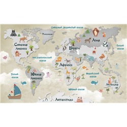 Фотообои «Карта мира для малышей в тёплых тонах»