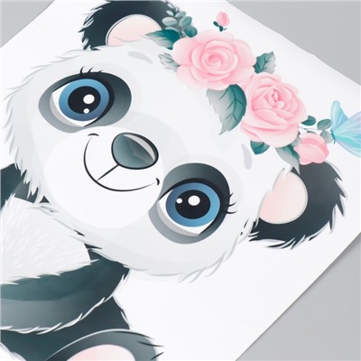 Наклейка пластик интерьерная цветная "Малыш панды в цветочном венке" 23х26 см
