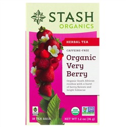 Stash Tea, Органический травяной чай, ягодный, без кофеина, 18 чайных пакетиков, 1,2 унции (36 г)