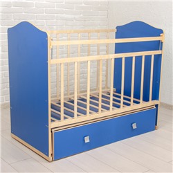Детская кроватка «Морозко» на маятнике, с ящиком, цвет синий