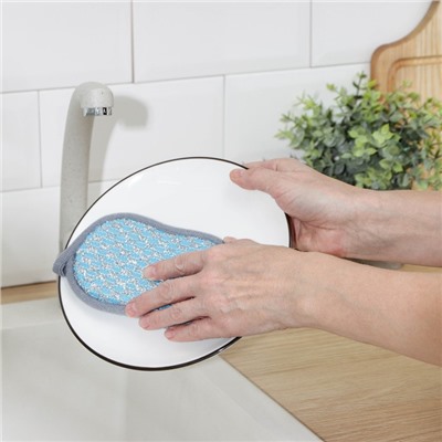 Губка для мытья посуды, 15×6 см, микрофибра, скрабер, цвет МИКС