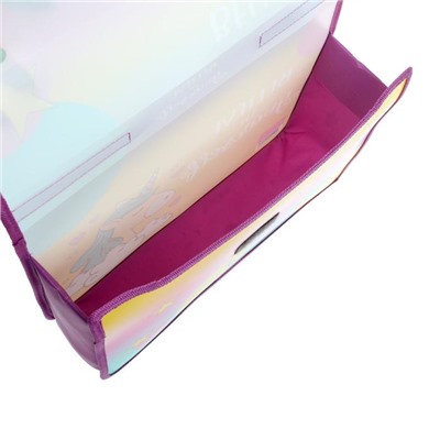 Папка-портфель на липучке, пластиковая, А4, 330 х 240 х 90, для девочки, ПМ-А4-23, «Единорог на радуге»