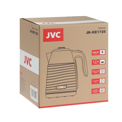 Чайник электрический jvc JK-KE1725, пластик, колба нерж. сталь, 1.7 л, 2200 Вт, серый