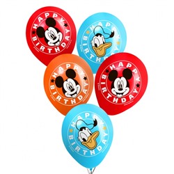 Воздушные шары цветные "Happy Birthday", Микки Маус и его друзья, 12 дюйм (набор 50 шт)