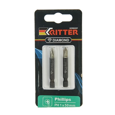 Бита Ritter Diamond PS20111055, PH1 х 50 мм, магнитная, алмазное покрытие, сталь S2, 2 шт.