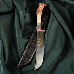 Нож Пчак Шархон "Рог косули" - пластик, сухма, витая рукоять, гарда олово, гравировка, 15 см