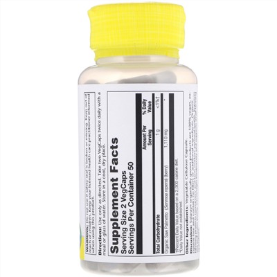Solaray, Органически выращенная сереноя, 555 мг, 100 капсул с оболочкой из ингредиентов растительного происхождения