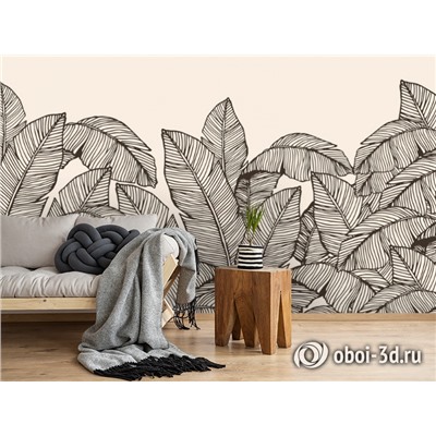3D Фотообои «Раскидистые листья на кремовом фоне»