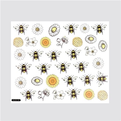 Наклейка пластик интерьерная цветная "Пчёлки, цветы и мёд" 30х25 см