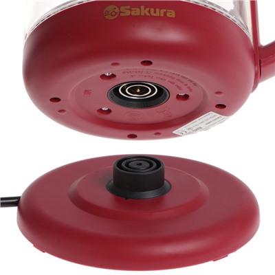 Чайник электрический Sakura SA-2709R, стекло, 1.8 л, 1800 Вт, бордовый