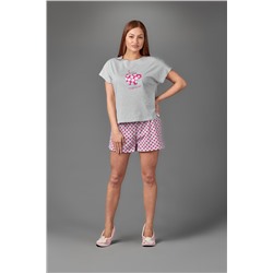 Женская пижама ЖП 022 (серый+розовый горох)