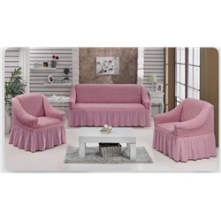 Натяжные чехлы на мягкую мебель диван и 2 кресла розовый