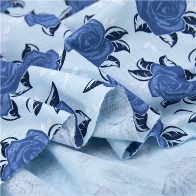 Ткань на отрез кулирка 3388-V2 Розы цвет светло-голубой