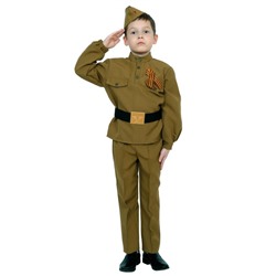Карнавальный костюм «Солдатик», гимнастёрка, ремень, брюки, пилотка, р. S, рост 116-122 см