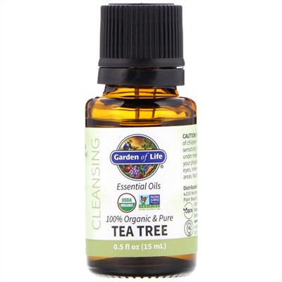 Garden of Life, 100% Organic & Pure, Essential Oils, Cleansing, Tea Tree, 0.5 fl oz (15 ml)
