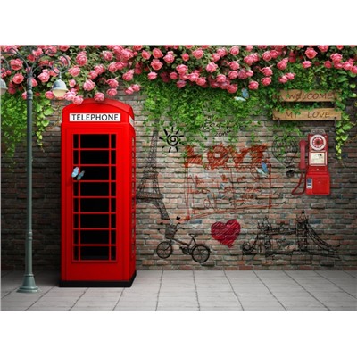 3D Фотообои «Телефонная будка с граффити»