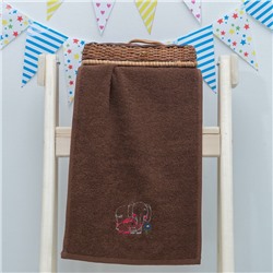 Махровое полотенце "Слоники", размер 30х60 см, цвет коричневый
