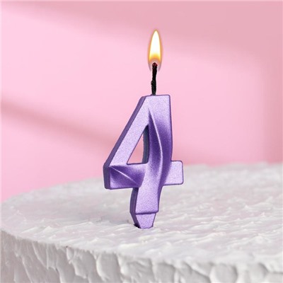 Свеча в торт "Грань", цифра "4", фиолетовый металлик, 7.8 см