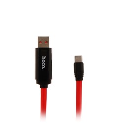Кабель Hoco, Type-C - USB, 2 А, 1 м, дисплей с индикатором зарядки, таймер, красный