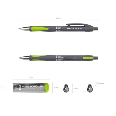 Набор карандаш механический 0.5 мм HB + 20 грифелей Erich Krause MEGAPOLIS CONCEPT, блистер, резиновый упор, микс