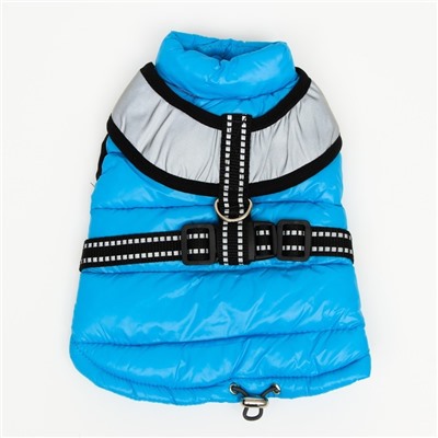Куртка для собак со светоотражающей шлейкой,  размер 8 (ДС 23, ОГ 30, ОШ 22), голубая
