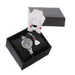 Подарочный набор 3 в 1 "Ёлочка": наручные часы d=2.7 см, серьги, кулон