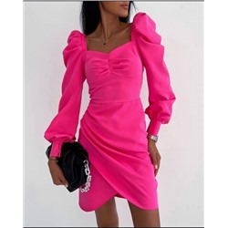 Платье присборенное на груди ярко-розовое O114