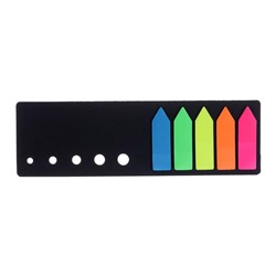 Блок-закладки с липким краем пластик Стрелки 25л*5 цветов флуор, 12мм*42мм в черной книжке