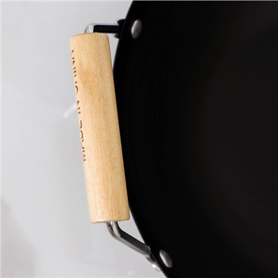 Сковорода-WOK Доляна «Жаклин», d=24,5 см, деревянные ручки, цвет чёрный